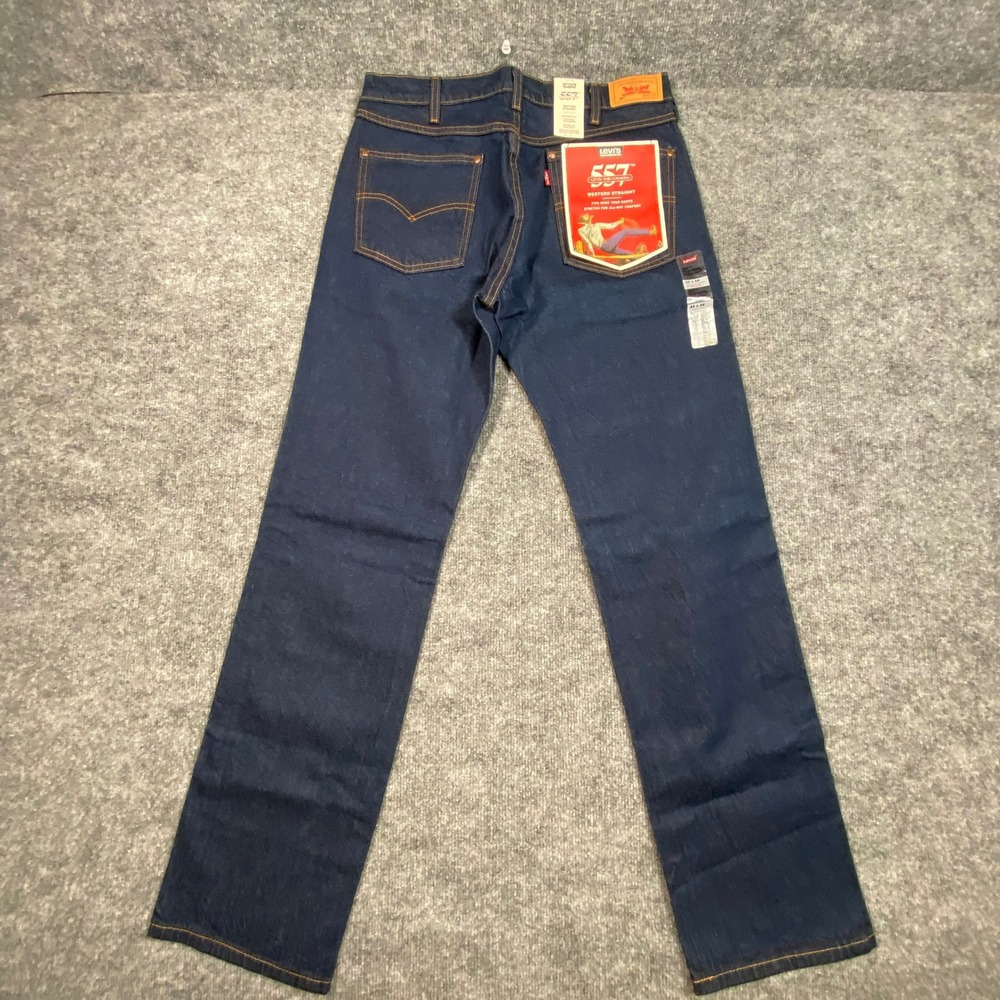 Levis 557 Western Straight Jeans Mens 32x34 Dark Indigo Stretch Denim NEW